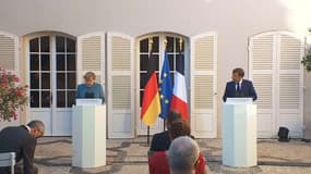 Emmanuel Macron et Angela Merkel le 20 août 2020 à Brégançon