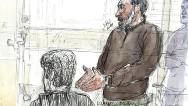 Djamel Beghal dessiné lors de son procès en appel en 2014.