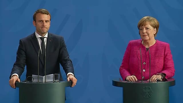 Emmanuel Macron et Angela Merkel, le 15 mai, à Berlin.