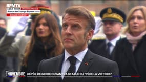 11-Novembre: la Marseillaise entonnée pendant qu'Emmanuel Macron se reccueille devant la statue de Clemenceau