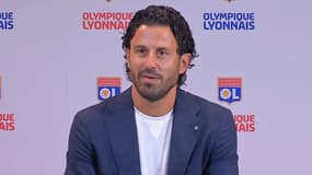 Fabio Grosso lors de sa présentation en tant qu'entraîneur de l'OL, le 18 septembre 2023.