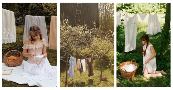 Faire sécher son linge sur une corde dans son jardin, façon cottagecore Faire sécher son linge sur une corde dans son jardin, façon cottagecore