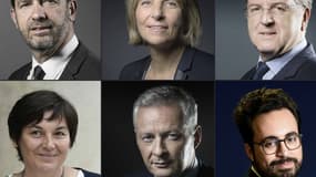 De gauche à droite et de haut en bas: Christophe Castaner, Marielle de Sarnez, Richard Ferrand, Annick Girardin, Bruno Le Maire et Mounir Mahjoubi.