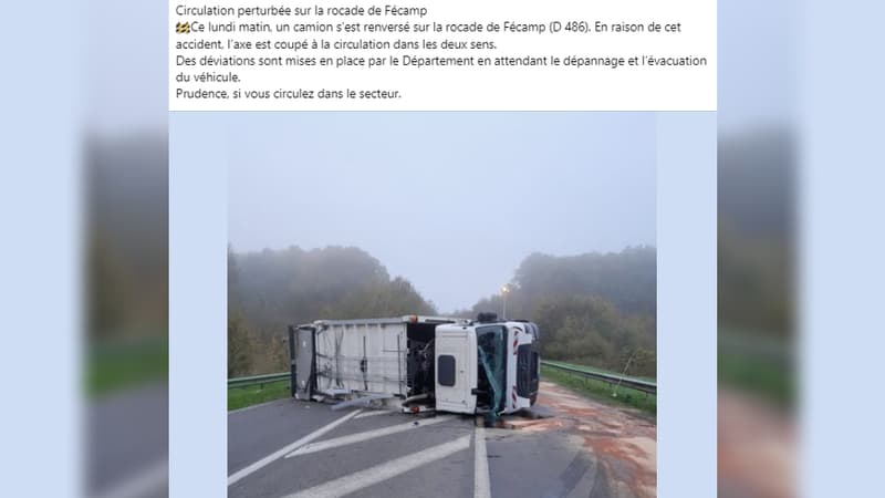 Fécamp: un camion-poubelle se renverse sur la rocade, l'axe coupé à la circulation dans les deux sens