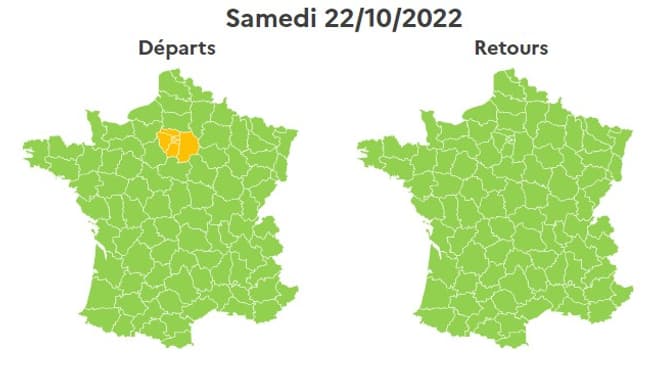 Ce samedi 22 octobre est classé orange dans le sens des départs en Ile-de-France. Ce samedi 22 octobre est classé orange dans le sens des départs en Ile-de-France.