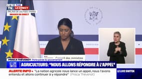Crise agricole: "Le Premier ministre s'est engagé à se rendre très rapidement sur le terrain" affirme Prisca Thévenot, porte-parole du gouvernement