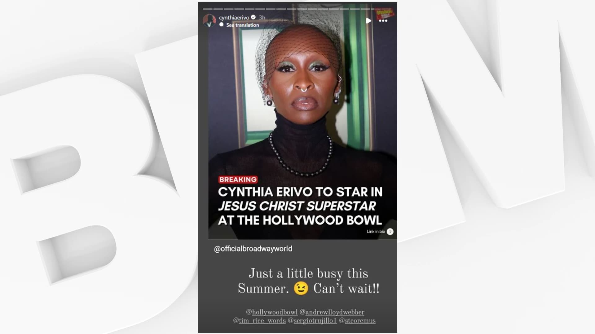 La story Instagram de Cynthia Erivo