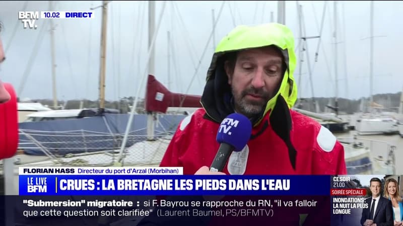 Crues dans l'Ouest: à Arzal (Morbihan), la municipalité demande aux plaisanciers d'évacuer le port au plus vite