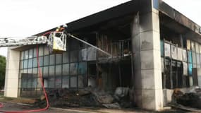 La mutualité agricole de Narbonne (Aude) incendiée le 26 janvier 2024 dans le cadre de manifestations d'agriculteurs. 