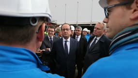 François Hollande rencontre des représentants de la CGT à Saint-Nazaire le 13 octobre 2015.
