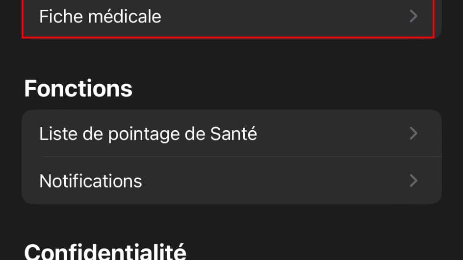 Capture d'écran application Santé iOS