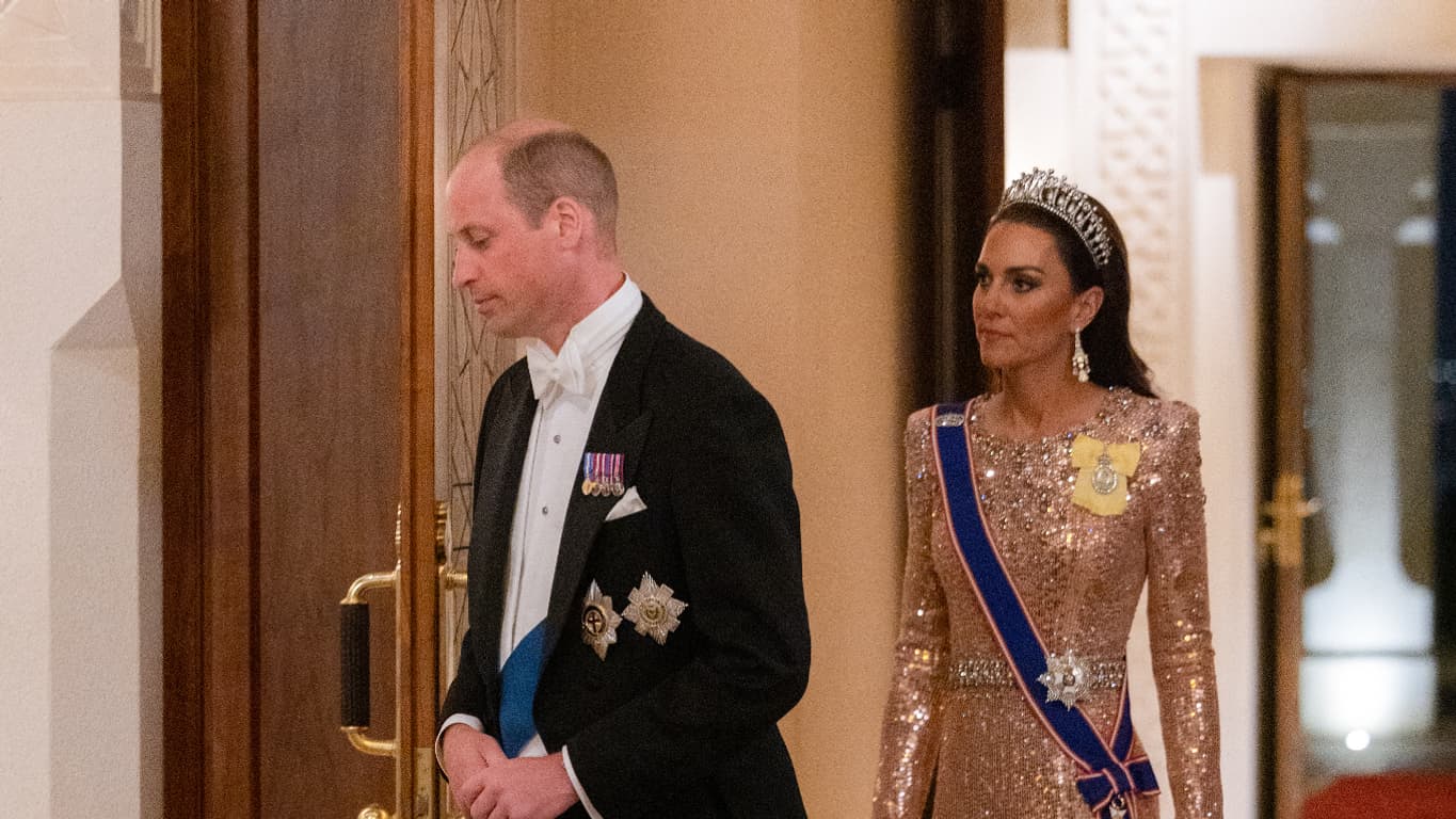 Le Prince William et la princesse Catherine Middleton en Jenny Packham. 2023