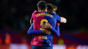 Robert Lewandowski et Lamine Yamal lors de Barça-Valence, le 26 janvier 2025 en Liga