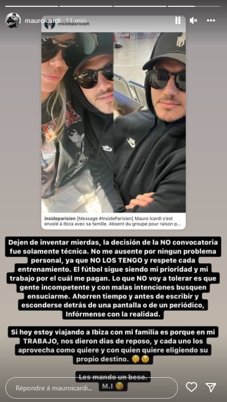 La mise au point d'Icardi sur Instagram, le 7 août 2022 La mise au point d'Icardi sur Instagram, le 7 août 2022