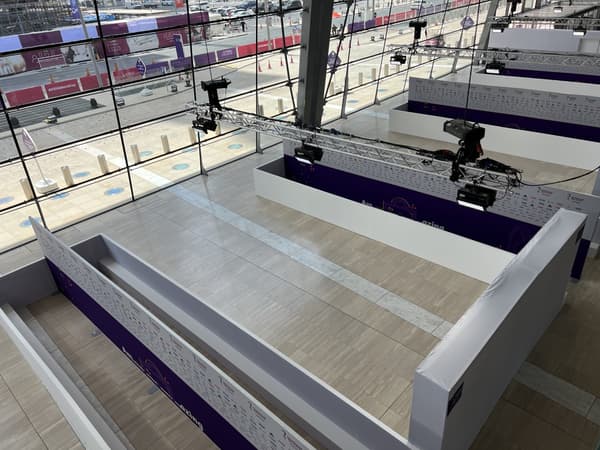 La zone médias du Centre de congrès de Doha pour le tirage au sort de la Coupe du monde, le 1er avril 2022