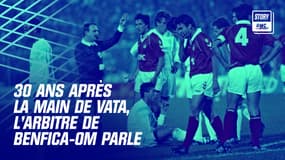 L'arbitre Marcel Van Langenhove au milieu des joueurs de l'OM et de Benfica