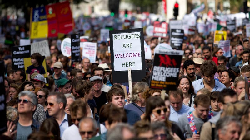 Manifestation en faveur de l'accueil de migrants à Londres, samedi 12 septembre 2015.