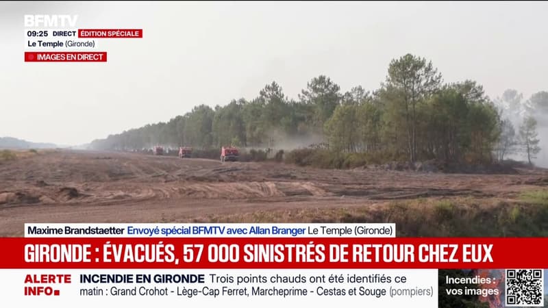 Incendie en Gironde: les images des pompiers luttant contre une reprise de feu au Temple