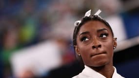 La gymnaste américaine Simone Biles, lors du concours par équipes, le 27 juillet 2021 aux Jeux Olympiques de Tokyo 2020