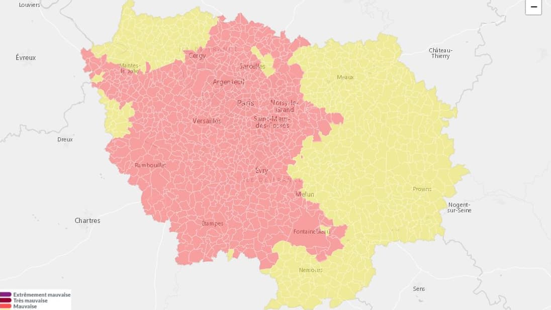 La carte de l'épisode de pollution pour la journée du 26 juin en Île-de-France. La carte de l'épisode de pollution pour la journée du 26 juin en Île-de-France.