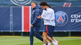 Christophe Galtier et Warren Zaïre-Emery, à Saint-Germain-en-Laye le 14 avril 2023