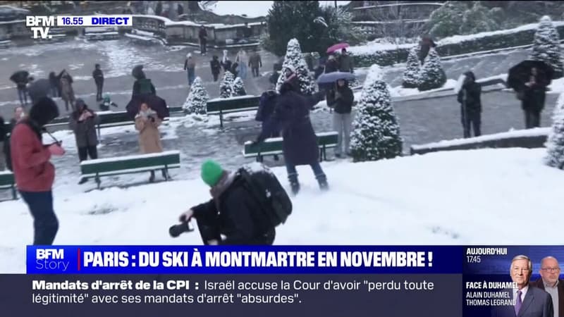 Regarder la vidéo Neige à Paris: des parisiens descendent la butte Montmartre à skis