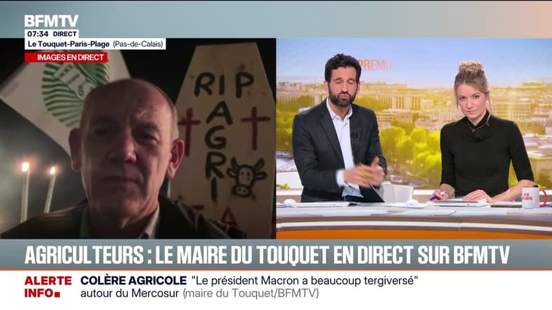 Mercosur: "On estime ne pas être protégés comme on devrait l'être, déplore le maire du Touquet présent aux côtés d'agriculteurs rassemblés devant la maison du couple Macron