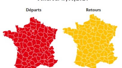 La journée de vendredi est classée rouge par Bison Futé dans les sens des départs, orange dans le sens des retours. La journée de vendredi est classée rouge par Bison Futé dans les sens des départs, orange dans le sens des retours.