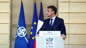 Le président Emmanuel Macron avec le secrétaire général de l'Otan au palais de l'Élysée, à Paris, le 12 novembre 2024.