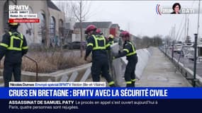 Crues en bretagne: "On va mettre un dispositif de barrages iner préventifs" déclare l'Adjudant Jean-Yves, chef de détachement