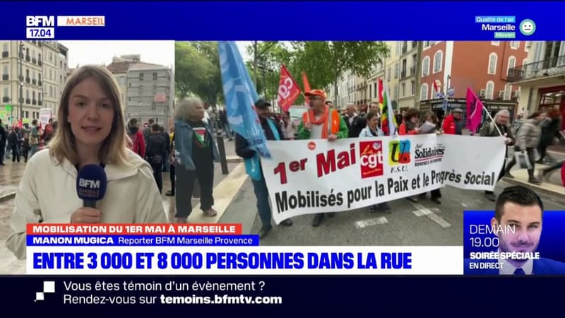 Regarder la vidéo Manifestation du 1er-Mai à Marseille: entre 3.000 et 8.000 personnes ont défilé dans les rues
