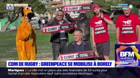 À Marseille, Greenpeace dénonce le sponsoring de la Coupe du monde de rugby 