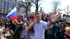 L'opposant russe Alexei Navalny au cours d'une manifestation anti-Poutine, à Moscou, le 5 mai 2018.