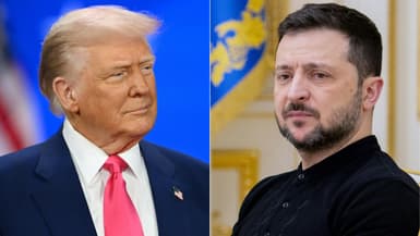 Donald Trump et Volodymyr Zelensky, montage de l'Agence France-presse, clichés datés du 22 février 2025 (g) et du 12 février 2025 (d)