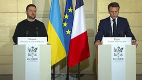 Emmanuel Macron et Volodymyr Zelensky à l'Élysée, le 16 février 2024.
