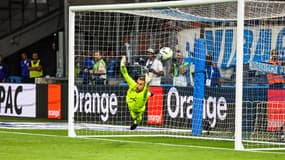 Ruben Blanco lors de la séance de tirs au but au 3e tour de qualification retour de la Ligue des champions entre l'OM et le Panathinaïkos (2-1, 3 t.a.b. 5), le 15 août 2023