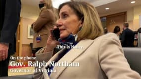 Nancy Pelosi, présidente démocrate de la Chambre des représentants, au téléphone lors de l'assaut du Capitole, dans une vidéo inédite