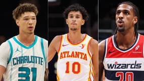 Tidjane Salaün (Charlotte Hornets), Zaccharie Risacher (Atlanta Hawks) et Alexandre Sarr (Washington Wizards) en pré-saison de NBA