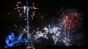 Le feu d'artifice tiré de la Tour Eiffel, le 14 juillet 2020 à Paris