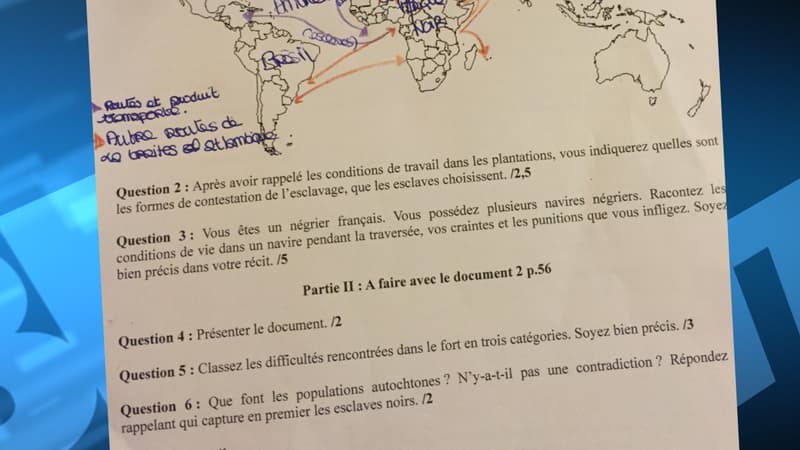 Extrait du devoir maison, où il est demandé à la question 3 de se mettre dans la peau d'un négrier français. 