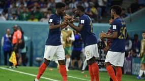 Aurélien Tchouaméni, Youssouf Fofana et Kingsley Coman, lors de la Coupe du monde au Qatar le 22 novembre 2022