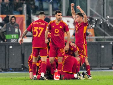 Les joueurs de l'AS Roma face à Milan lors du quart de finale retour de la Ligue Europa, le 18 avril 2024.