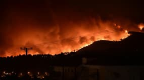 Les flammes embrasent les environs d'Athènes, à Kapandriti, en Grèce, le 5 août 2021