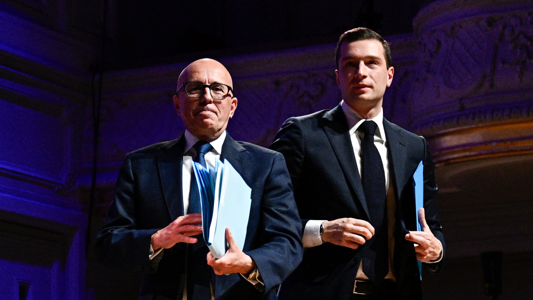 Eric Ciotti et Jordan Bardella devant le Medef, le 20 juin 2024.