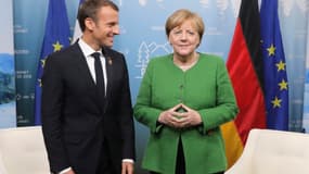 Emmanuel Macron et Angela Merkel lors du sommet du G7 à la Charlevoix, au Québec