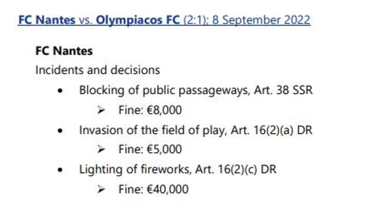 Les sanctions de l'UEFA contre Nantes Les sanctions de l'UEFA contre Nantes