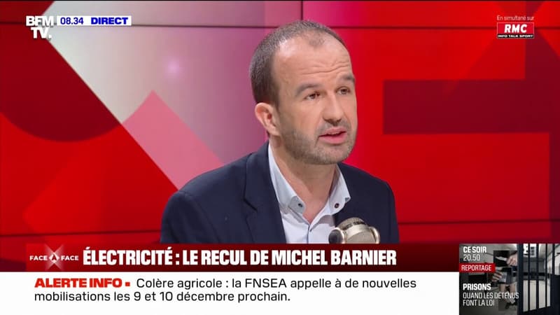 Pas de hausse des taxes sur l'électricité: Manuel Bompard (LFI) revendique 