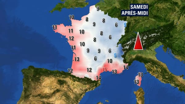 Les températures prévues pour samedi après-midi. Les températures prévues pour samedi après-midi.