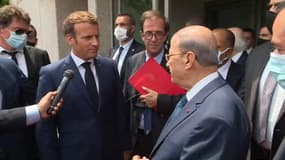 Emmanuel Macron et Michel Aoun le 6 août 2020 à Beyrouth. 