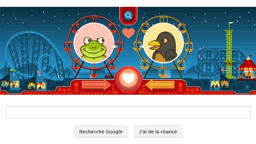 Le doodle du 14 février, un hommage aux amoureux et à l'inventeur de la grande roue.
